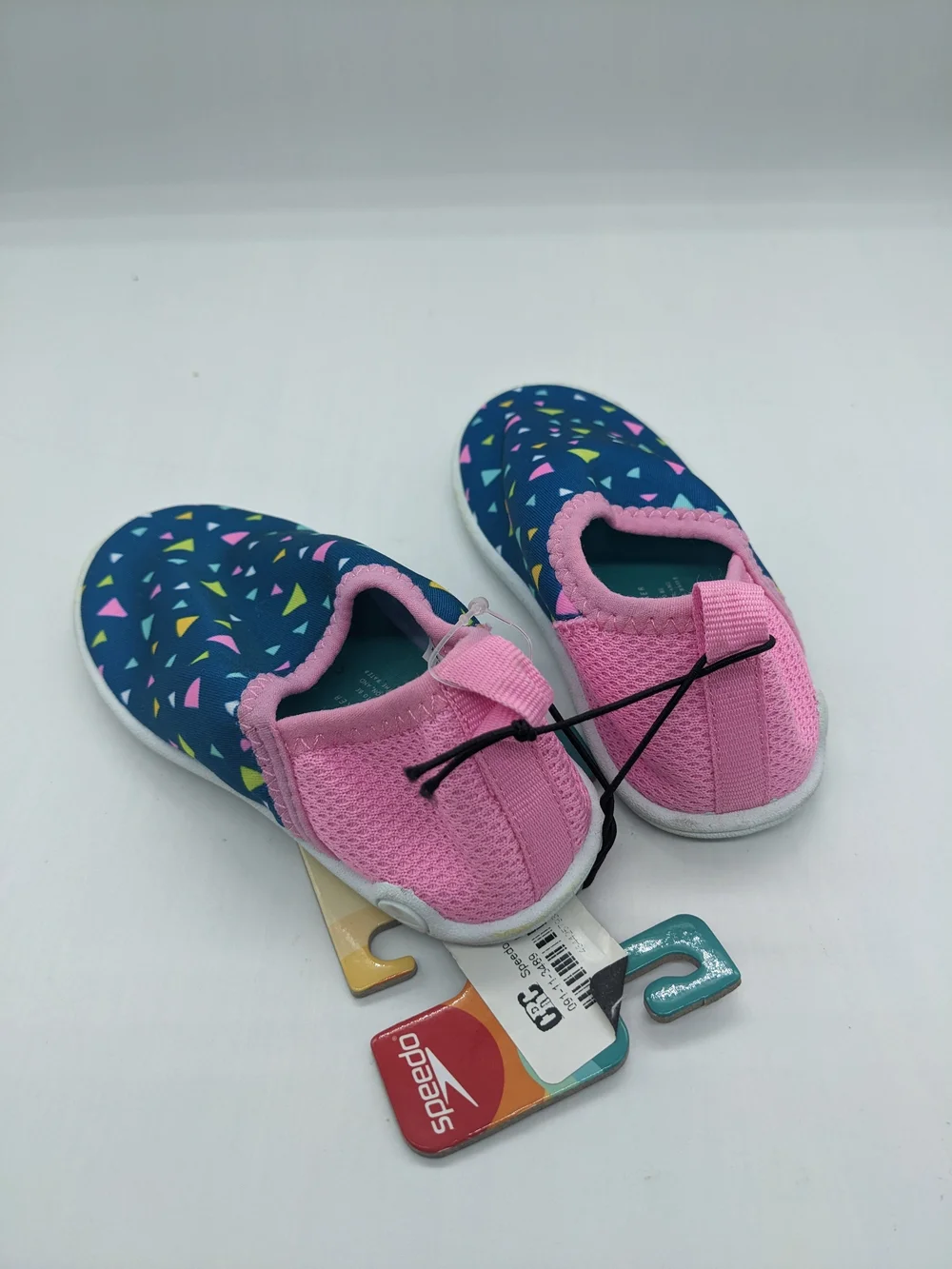 Speedo Kids Navy Blue Water Shoes with Pink Trim and Multicolor Triangles